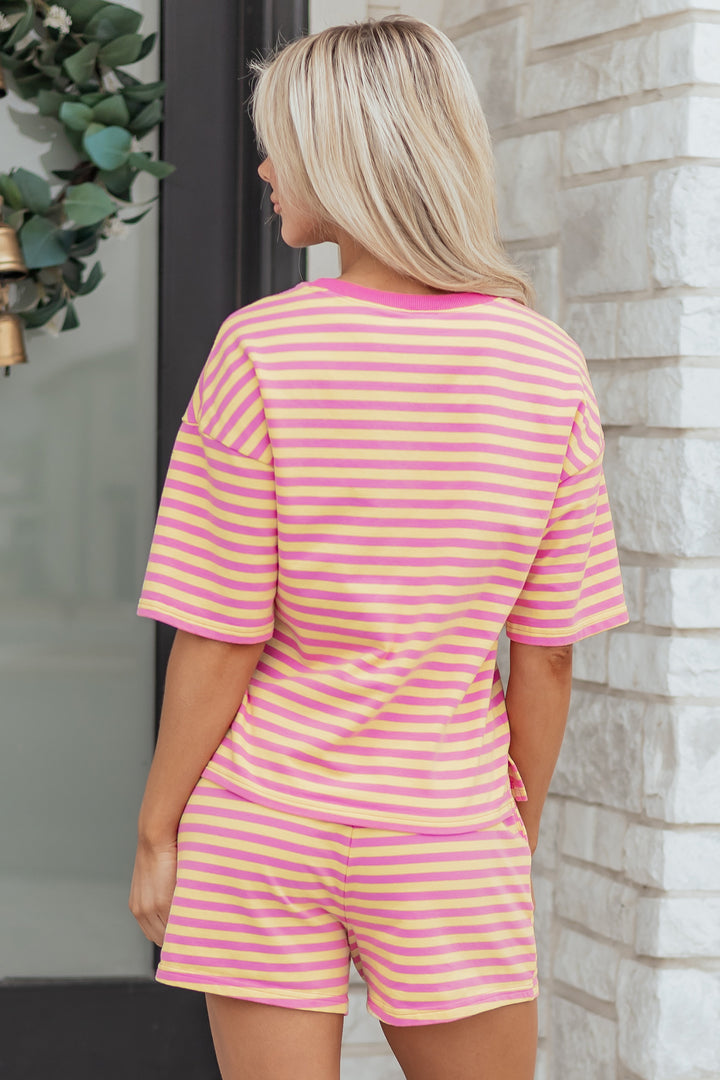 Stripe Drop Shoulder Boxy Casual Terry Short Set