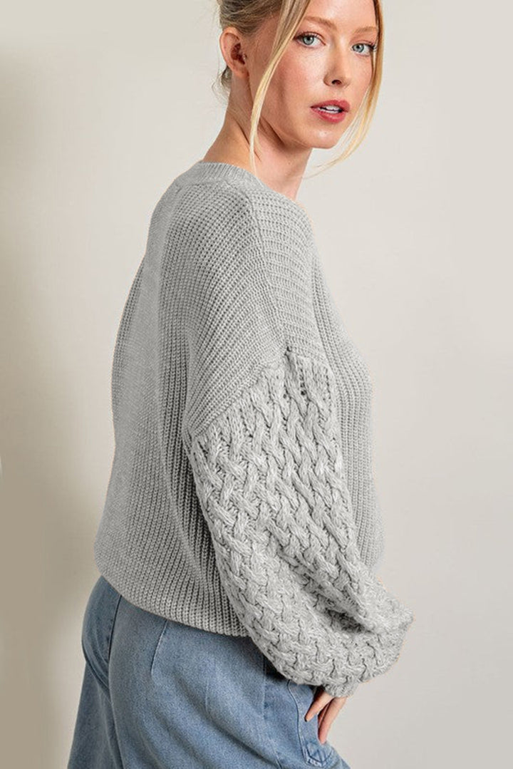 Sea Green Cable Knit Sleeve Drop Shoulder Sweater