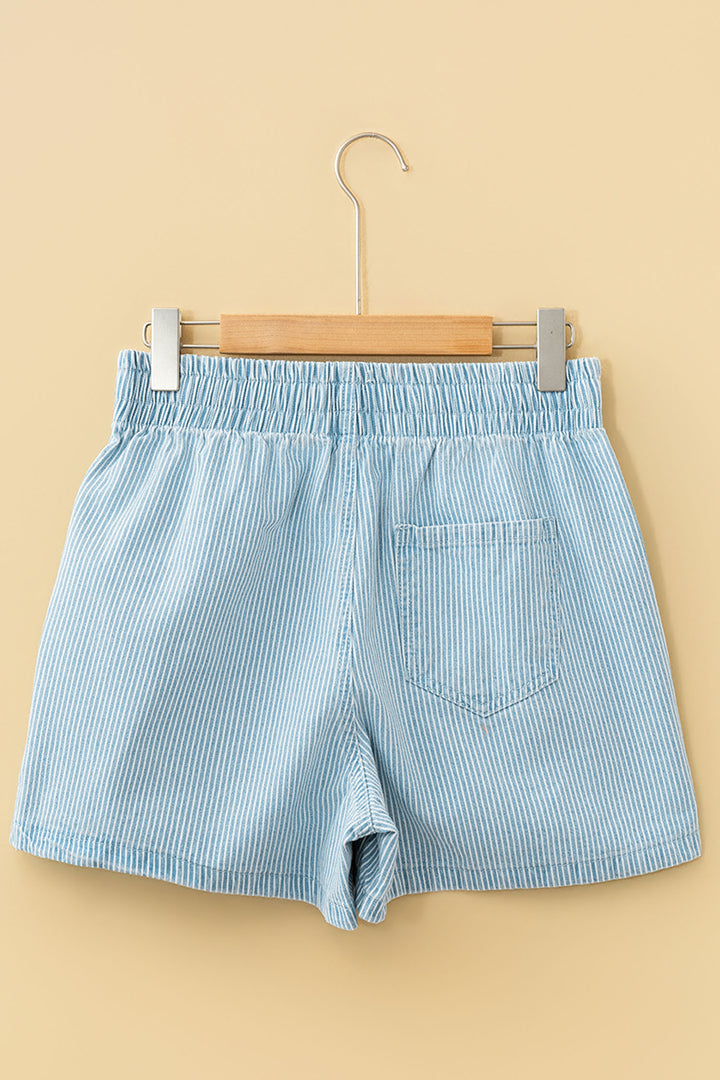 Stripe Plus Size Contrast Drawstring Elastic Waist Denim Shorts