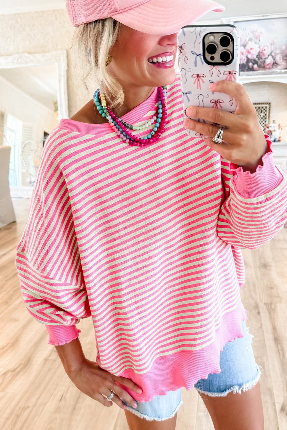 Stripe Loose Drop Shoulder Long Sleeve Top