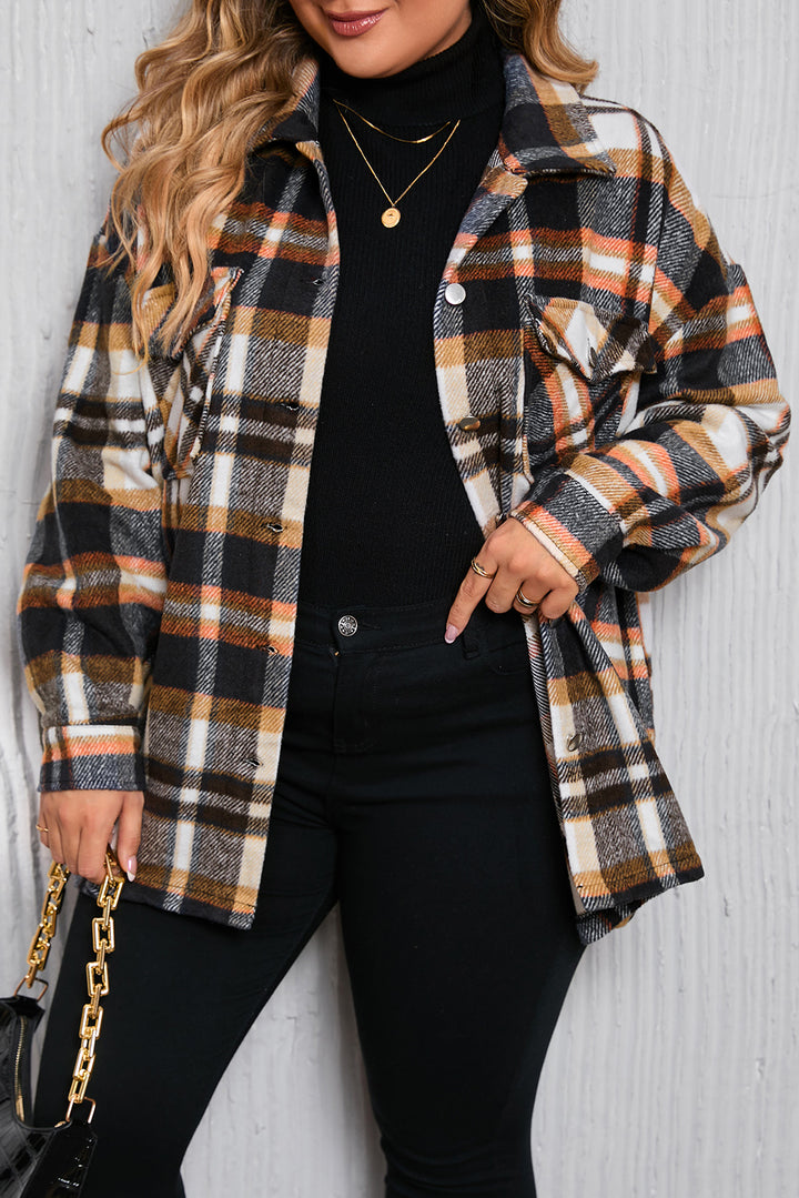 Geometric Plaid Print Pocketed Shacket