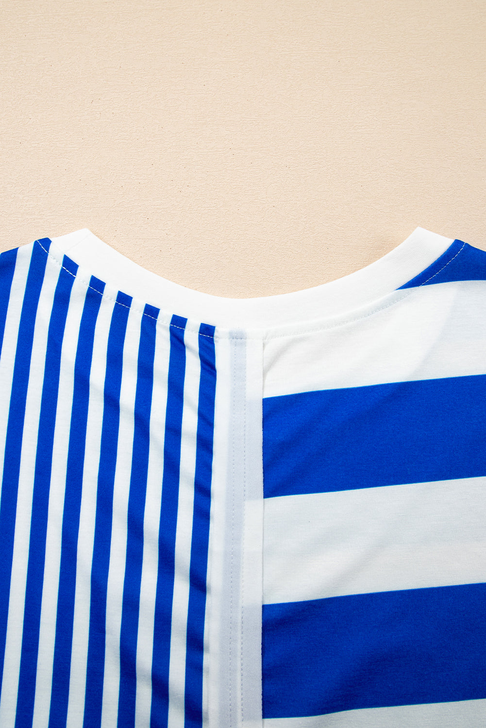 Stripe Mixed Printed Short Sleeve Shift Mini T Shirt Dress