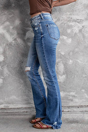 Blue Distressed Flare Jeans -