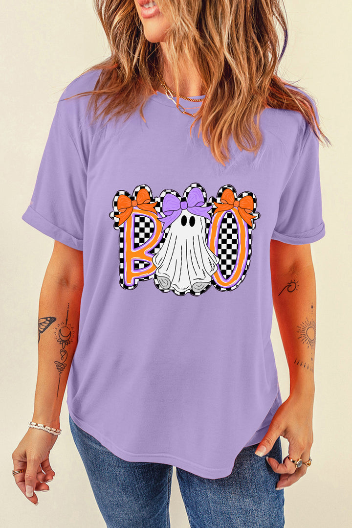 Wisteria Boo Checkered Ghost Crewneck Graphic Tee
