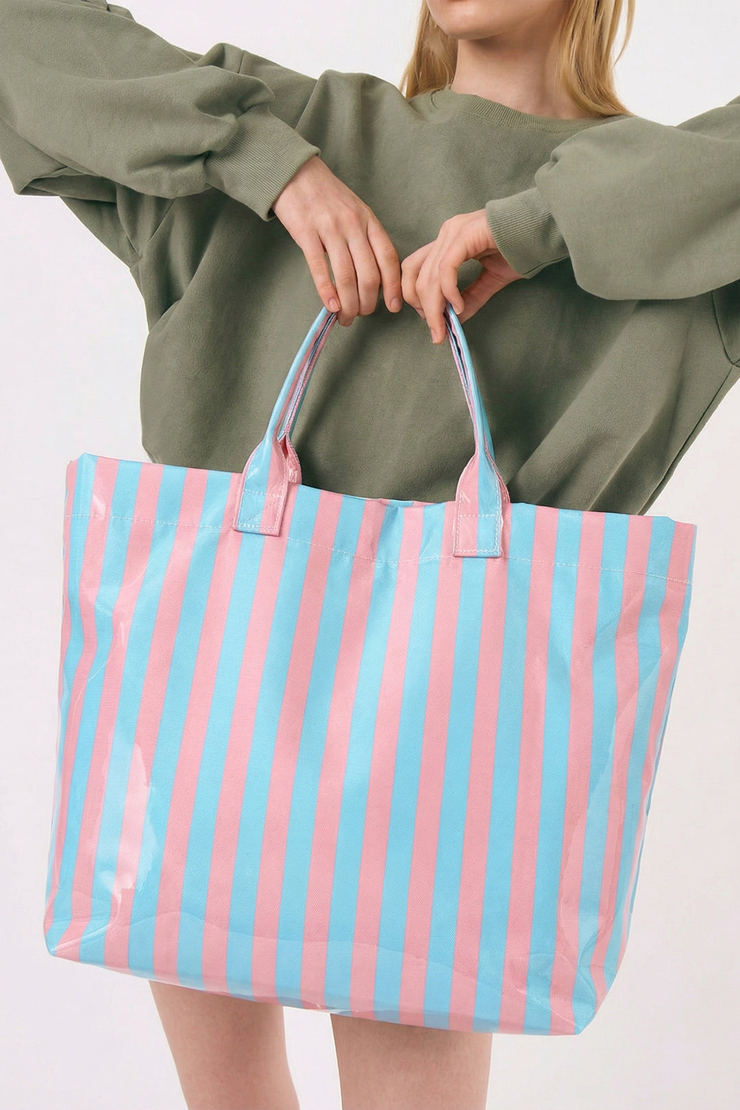Glossy Striped Vinyl Large Tote Bag