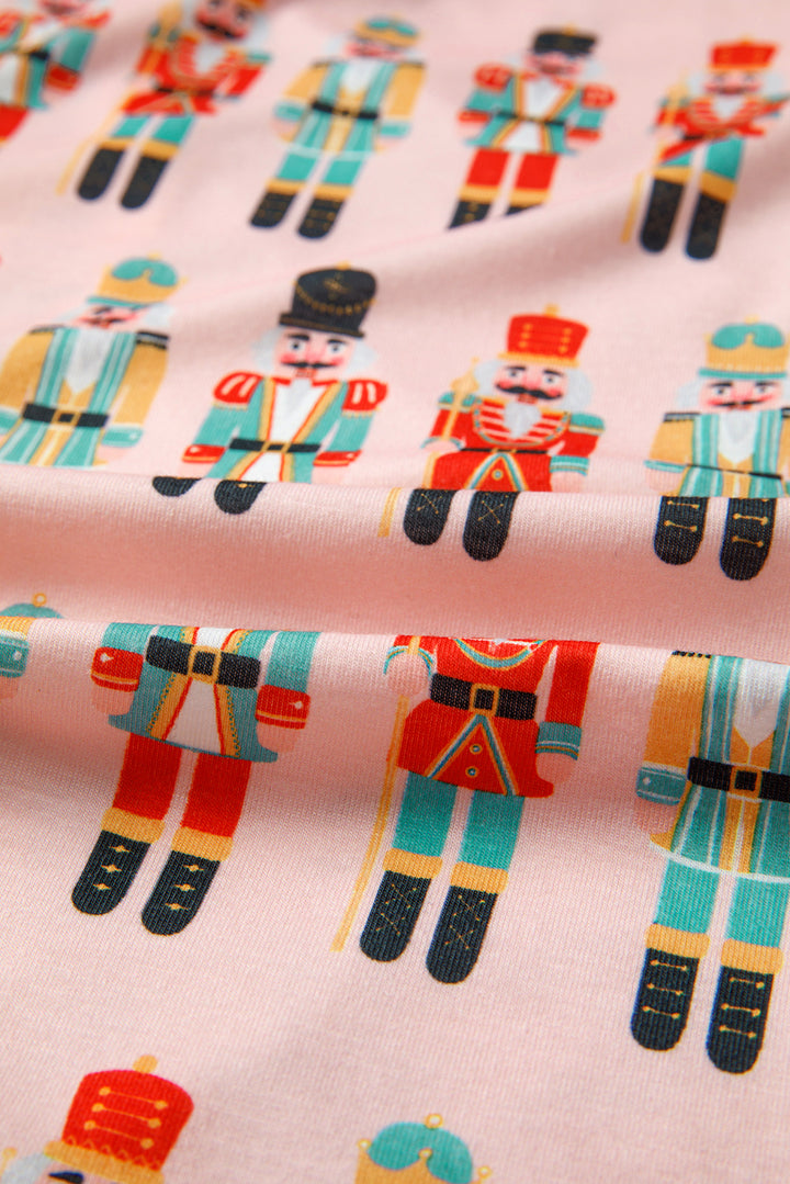 Pink Nutcracker March Long Sleeve Button Up 2pcs Pajama Short Set