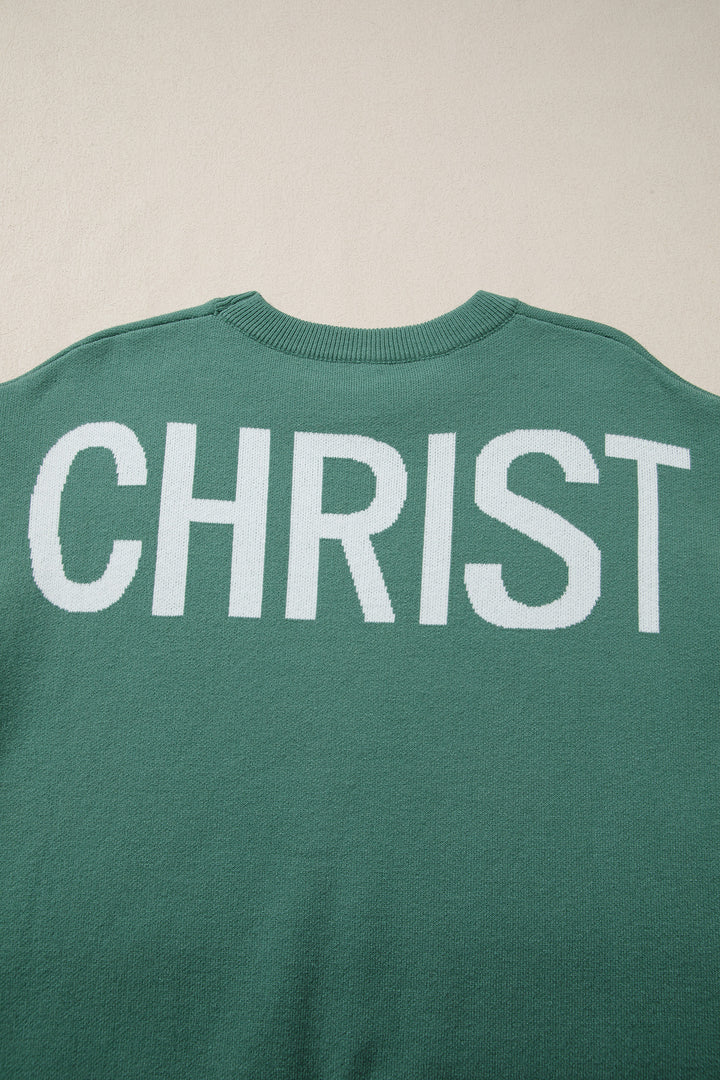 Blackish Green HO HO HO MERRY CHRISTMAS Drop Shoulder Loose Sweater