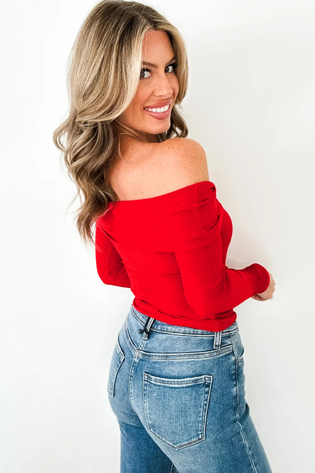 Foldover Off Shoulder Long Sleeve Slim Top