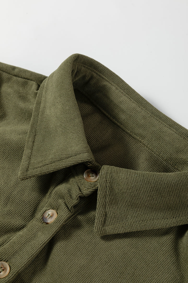 Corduroy Half Button Collared Long Sleeve Mini Dress