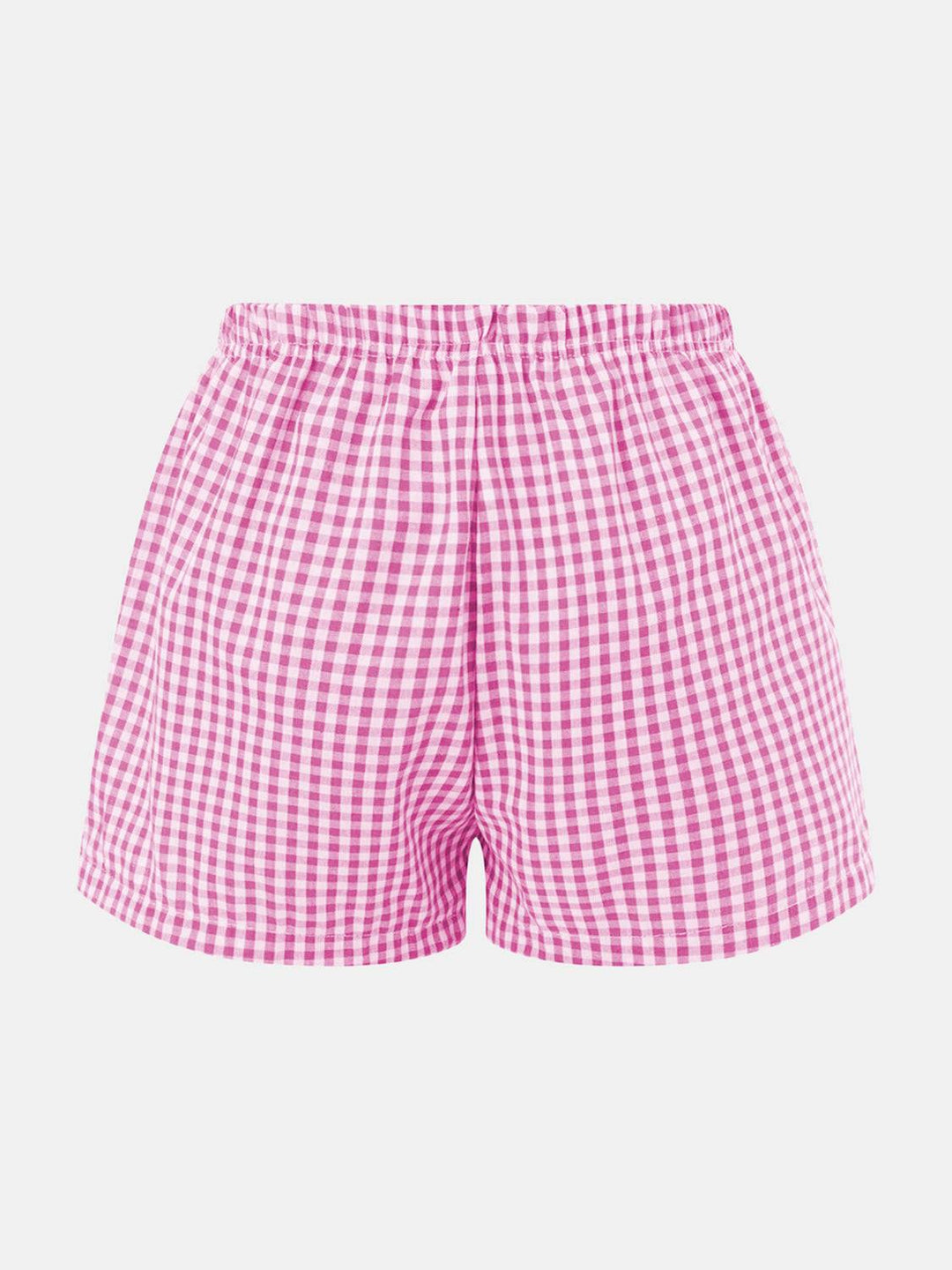 a pink and white checkered shorts