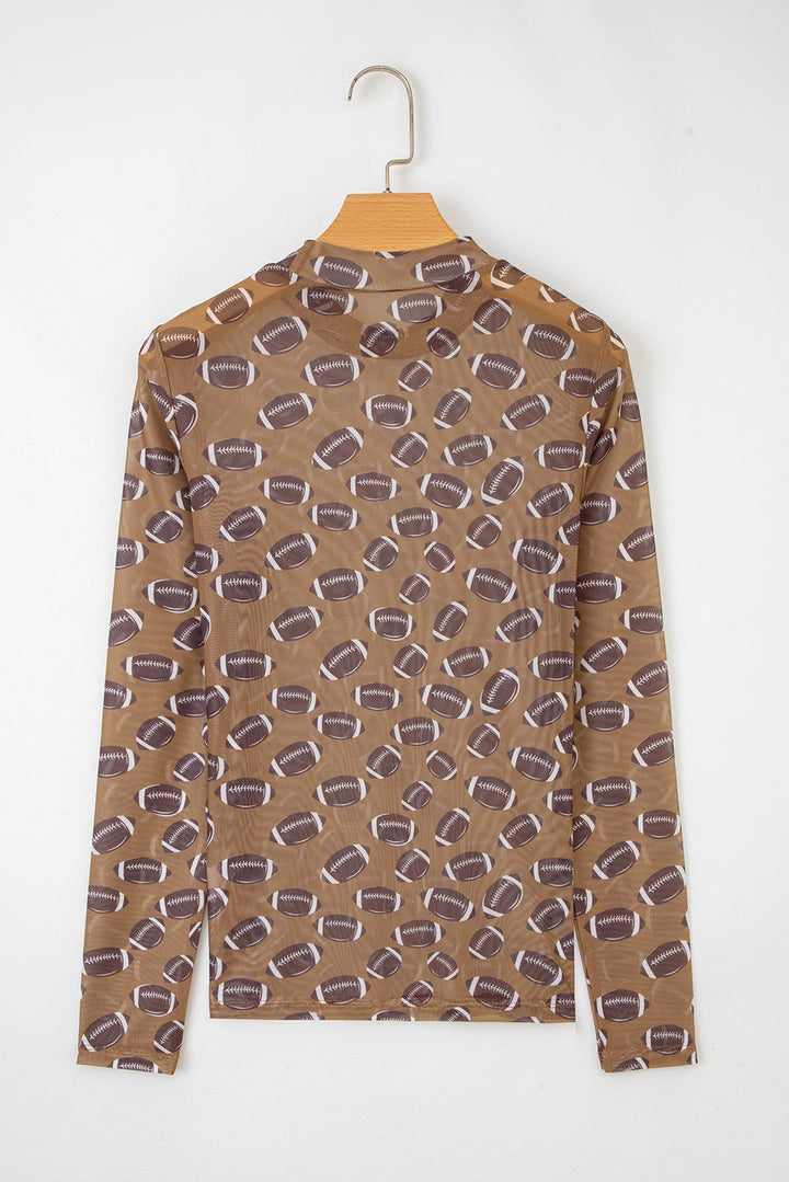 Game Day football Mesh Sheer Long Sleeve Top