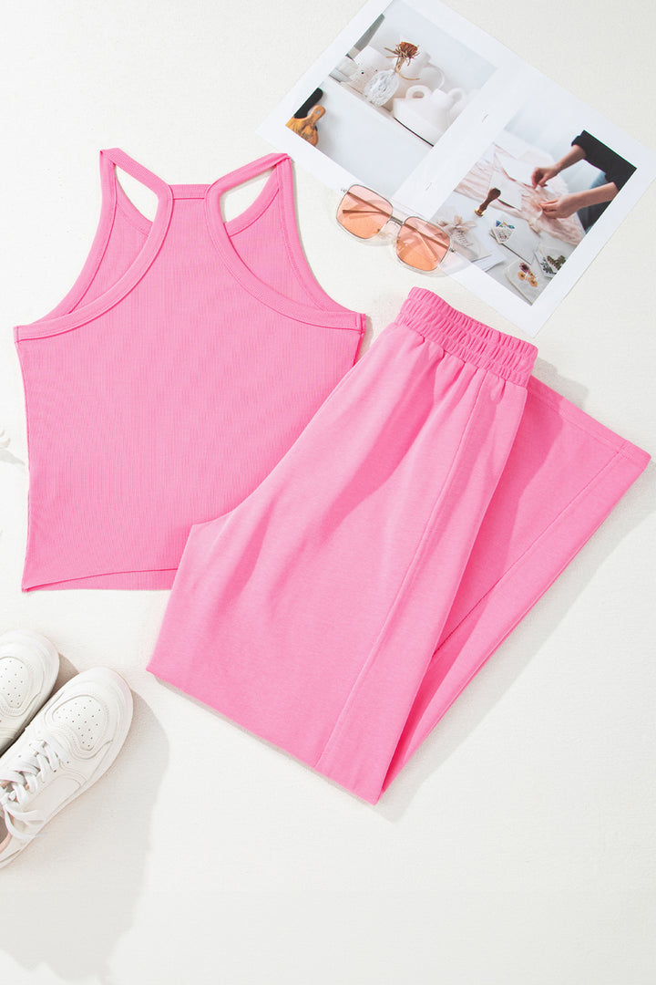 Sachet Pink Slim Ribbed Tank Top and Sweatpants Set