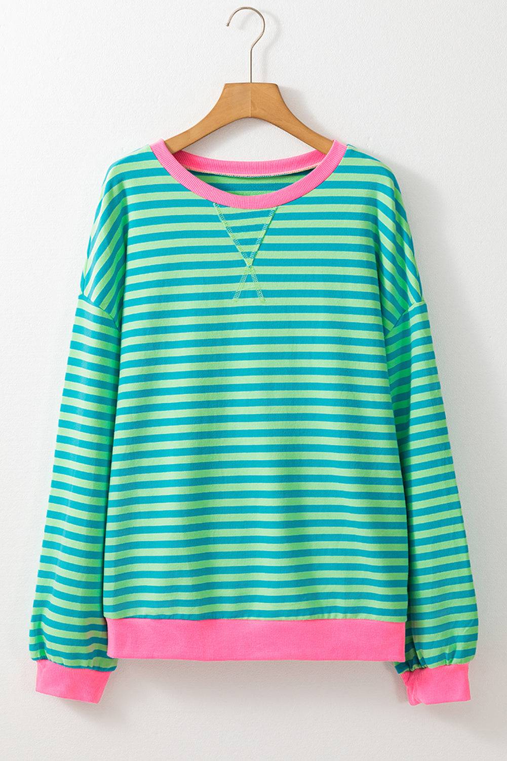 Stripe Oversized Contrast Trim Pullover Sweatshirt