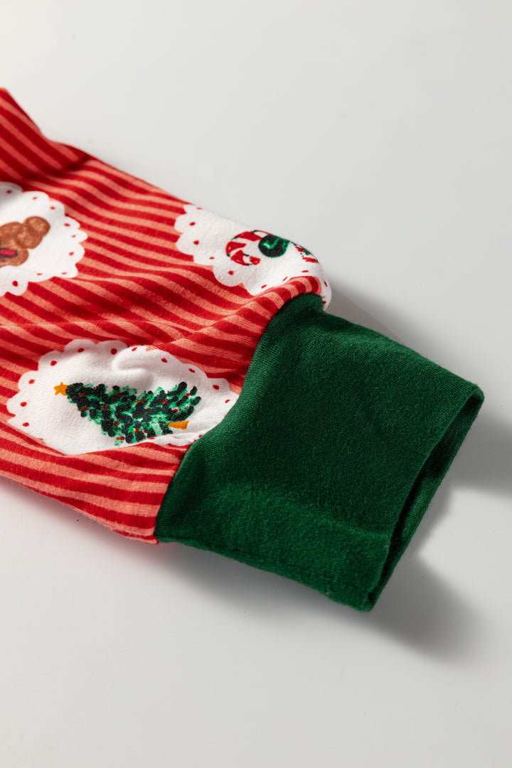 Red Stripe Christmas Fashion Print Henley V Neck Pullover and Jogger Pants 2 Piece Lounge Set