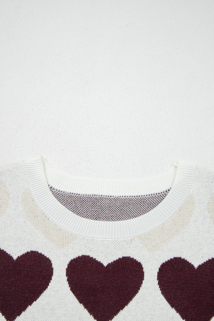White Valentine Heart Short Sleeve Sweater