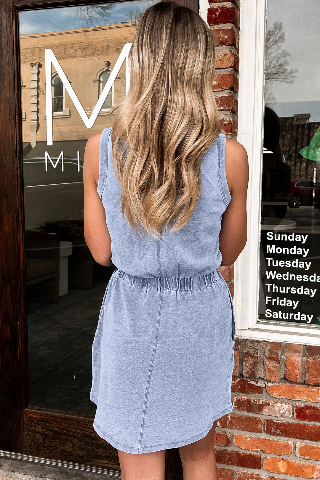 Mineral Wash U Neck Elastic Waist Sleeveless Mini Dress