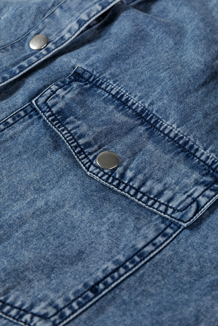 Blue Beau Chest Pocket Raw Hem Denim Loose Shirt Dress