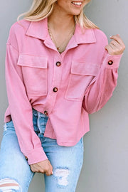 Pink Turn-Down Collar Pockets Shirt Jacket -