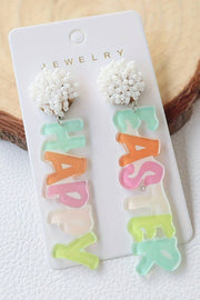 Pink Colorful HAPPY EASTER Drop Earrings Faith & Co. Boutique