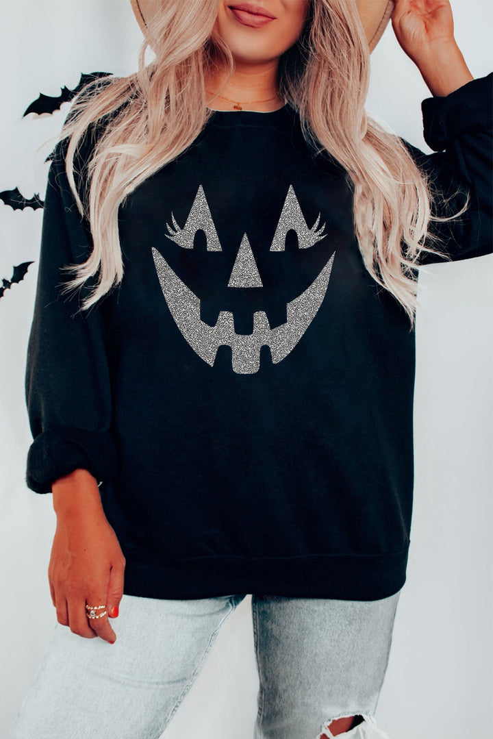 Black Spooky Halloween Graphic Baggy Sweatshirt