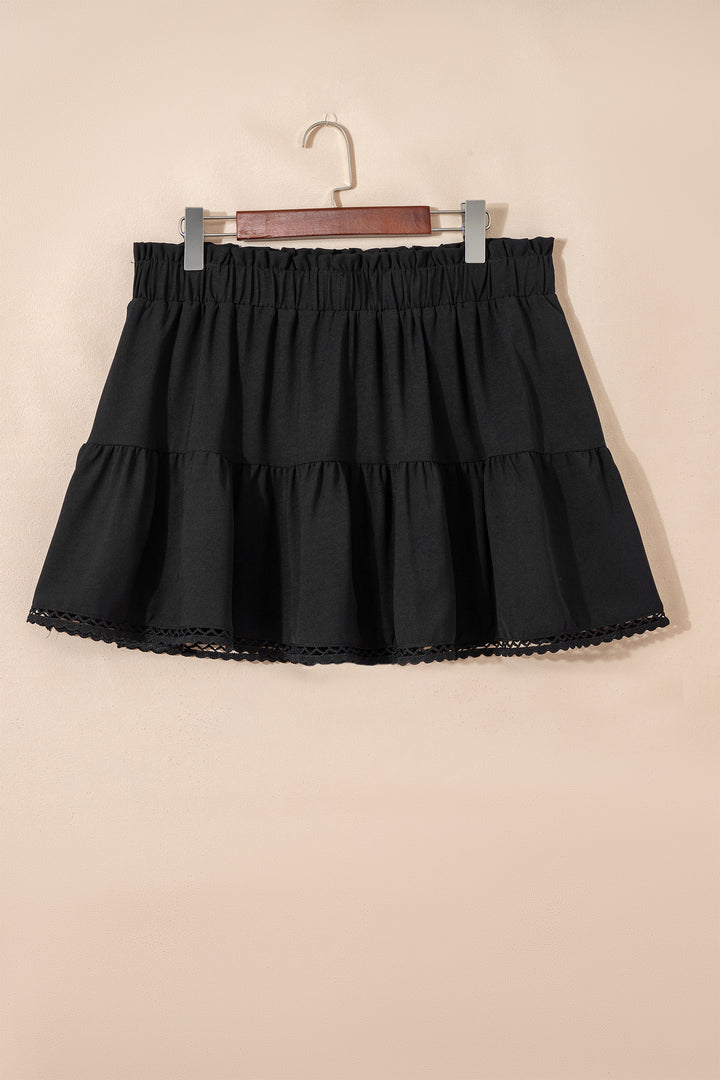 Plus Size Frilled Elastic Waist Lace Trim Boho Ruffled Shorts