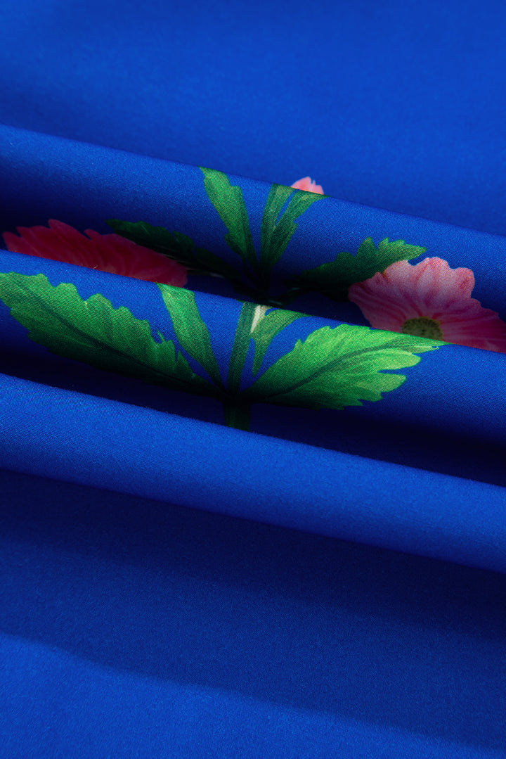 Floral Short Sleeve Split Neck Loose Mini Dress