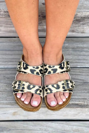Leopard PU Leather Square Buckle Sandals -