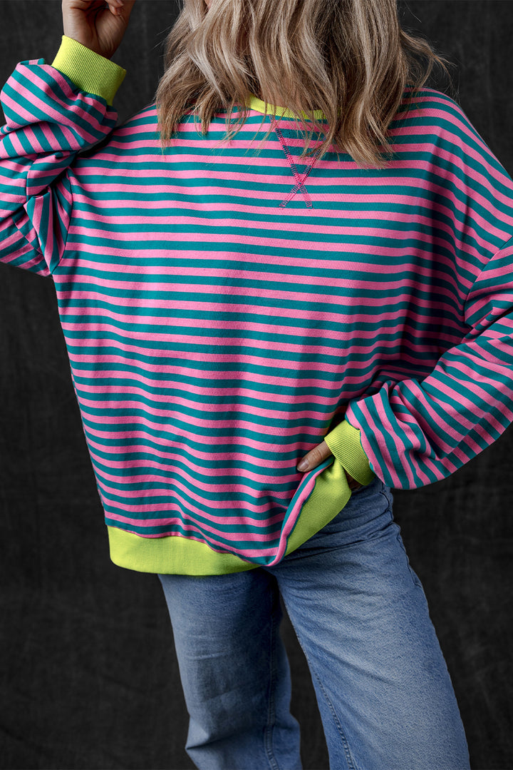 Stripe Oversized Contrast Trim Pullover Sweatshirt