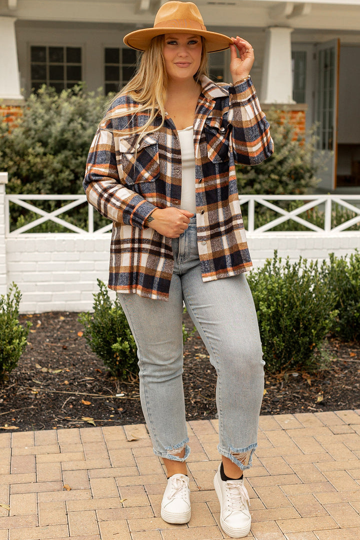 Geometric Plaid Print Pocketed Shacket