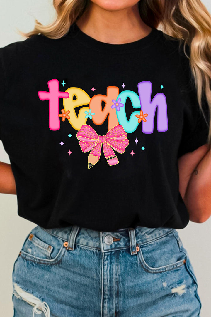 Black Teach Bow Graphic Holiday Tee