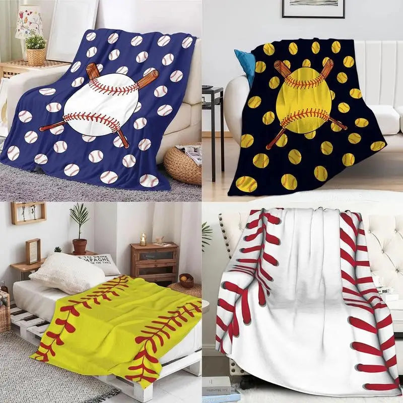 a collage of four baseball themed blankets