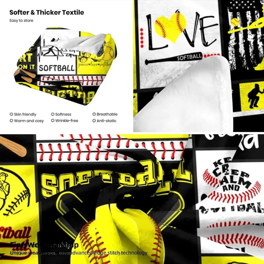 a collage of softballs, baseball bats, and other sports related items