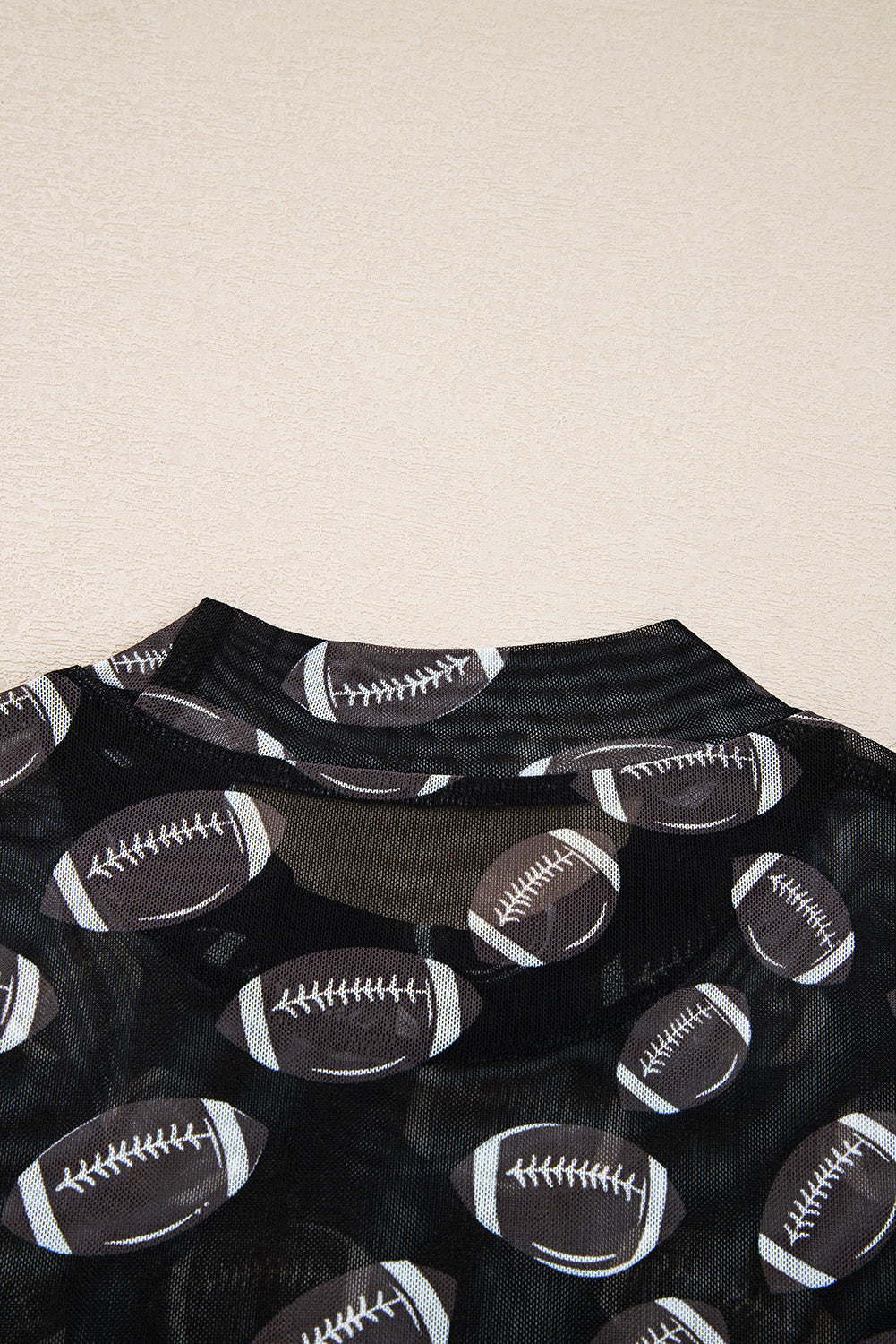 Black Game Day football Mesh Sheer Long Sleeve Top