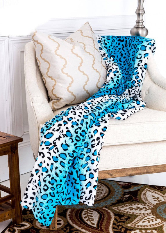 Leopard Turquoise Warm Cozy Bed Throw Blanket