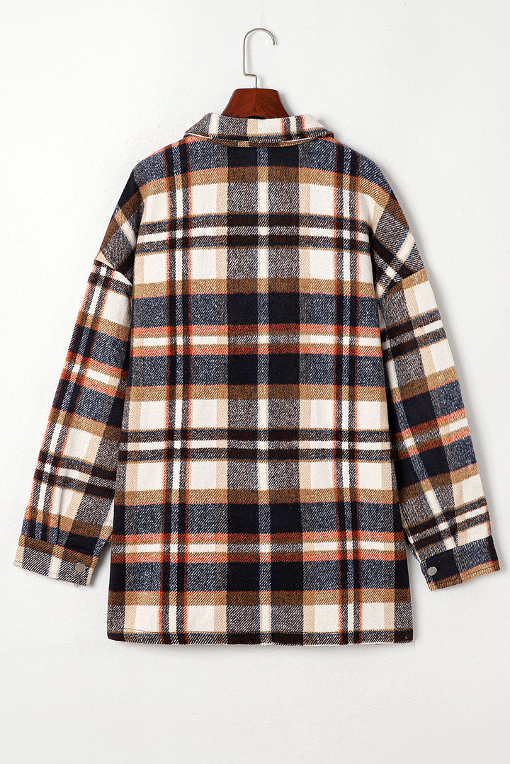 Geometric Plaid Print Pocketed Shacket