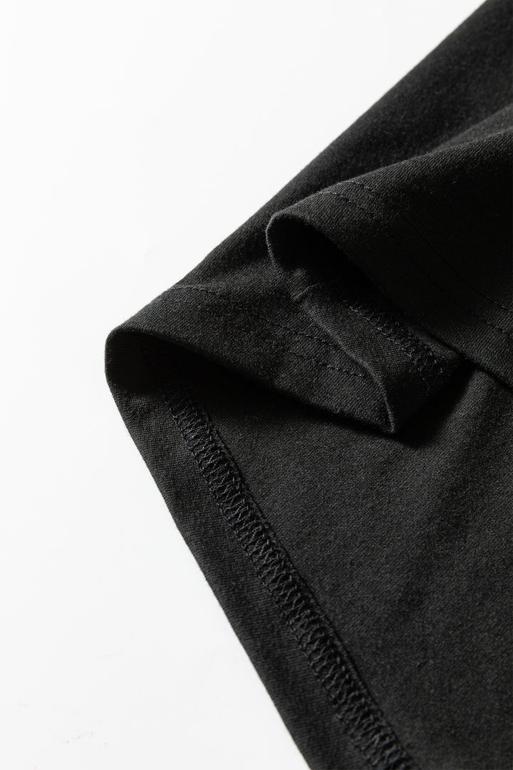 Black Plus Size Solid Color Asymmetric Neck Short Sleeve Blouse