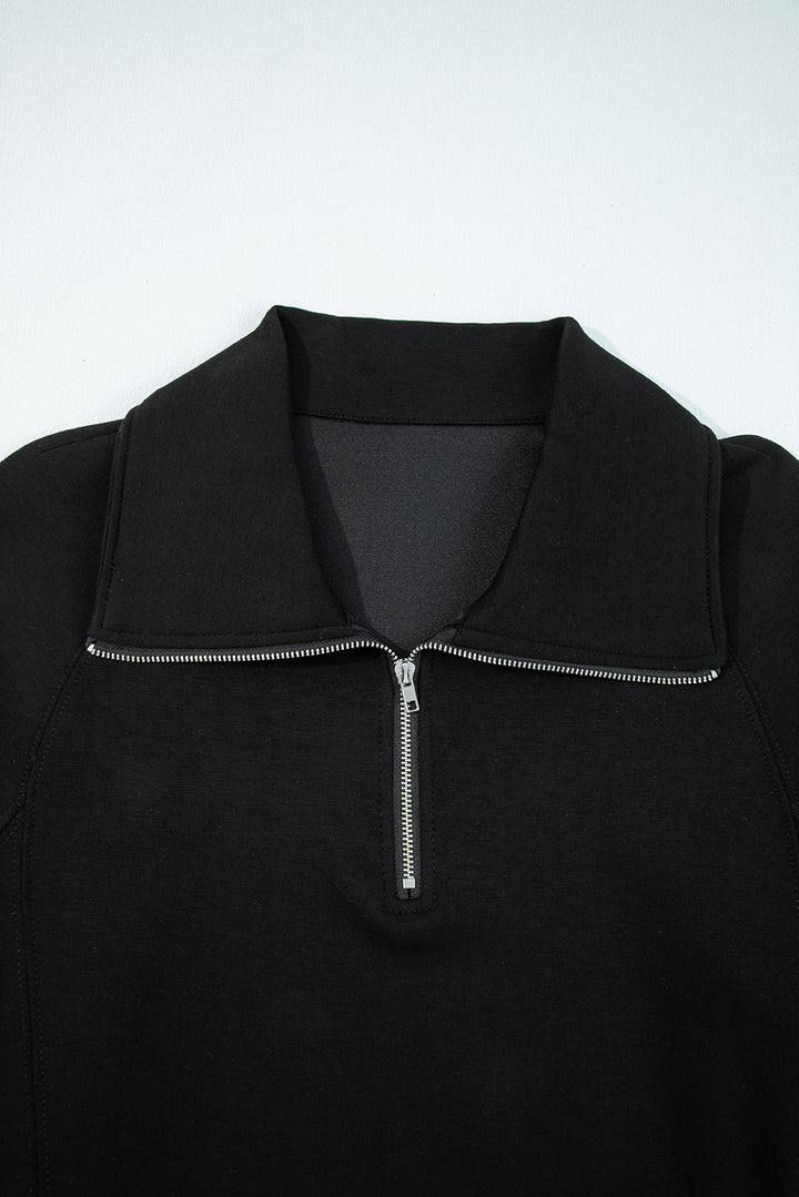 Zip Collar Long Sleeve Top Drawstring Pants Set