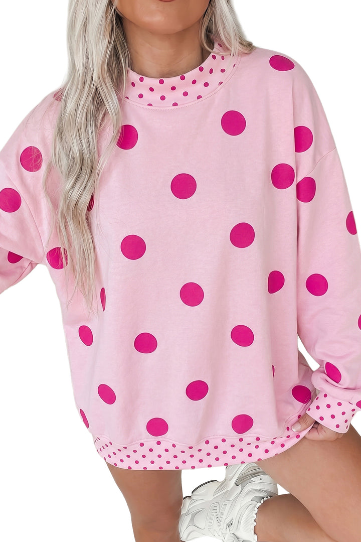 Polka Dot Print Contrast Detail Oversized Tunic Sweatshirt