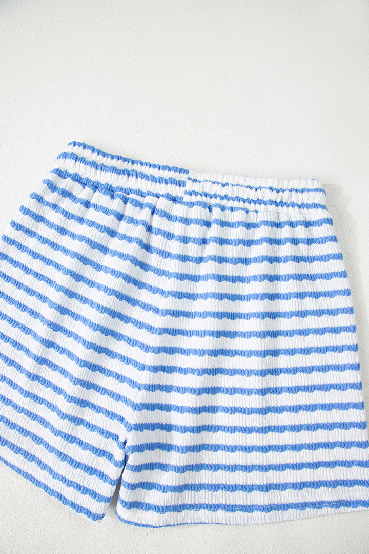 Stripe Knitted Short Sleeve Top and Drawstring Shorts Set