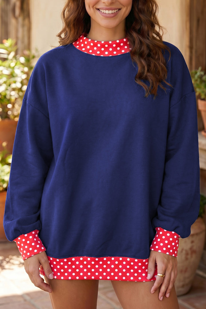 Color block Polka Dot Contrast Trim Oversized Sweatshirt