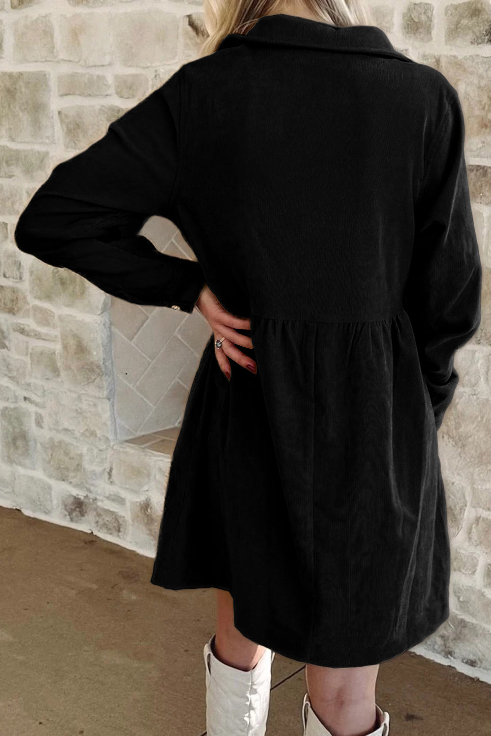 black corduroy dress long sleeve Women Casual Corduroy Dress Retro Long Big Swing Loose A-line Daily Office Chic