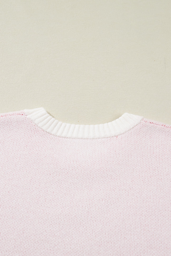 White Cherry Pattern Drop Shoulder Sweater