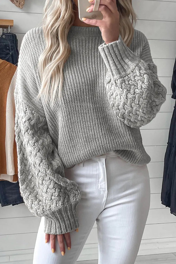 Cable Knit Sleeve Drop Shoulder Sweater - Light Grey / L / 100%Acrylic