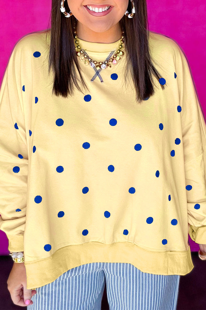 Round Neck Long Sleeve Polka Dot Plus Size Top
