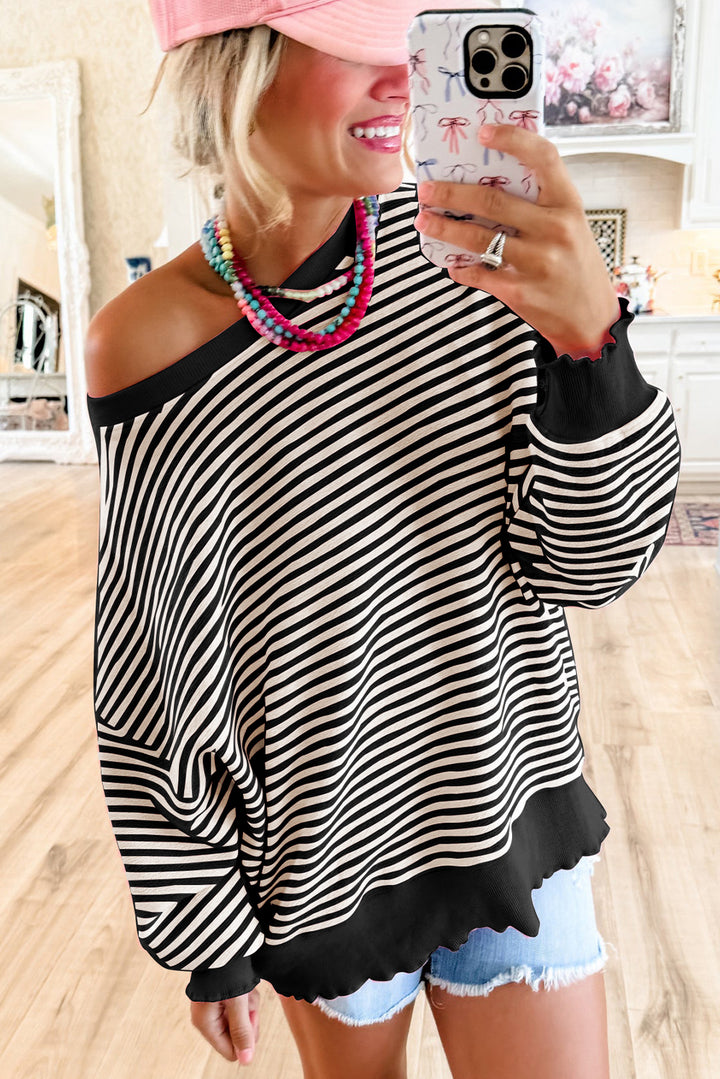 Stripe Loose Drop Shoulder Long Sleeve Top