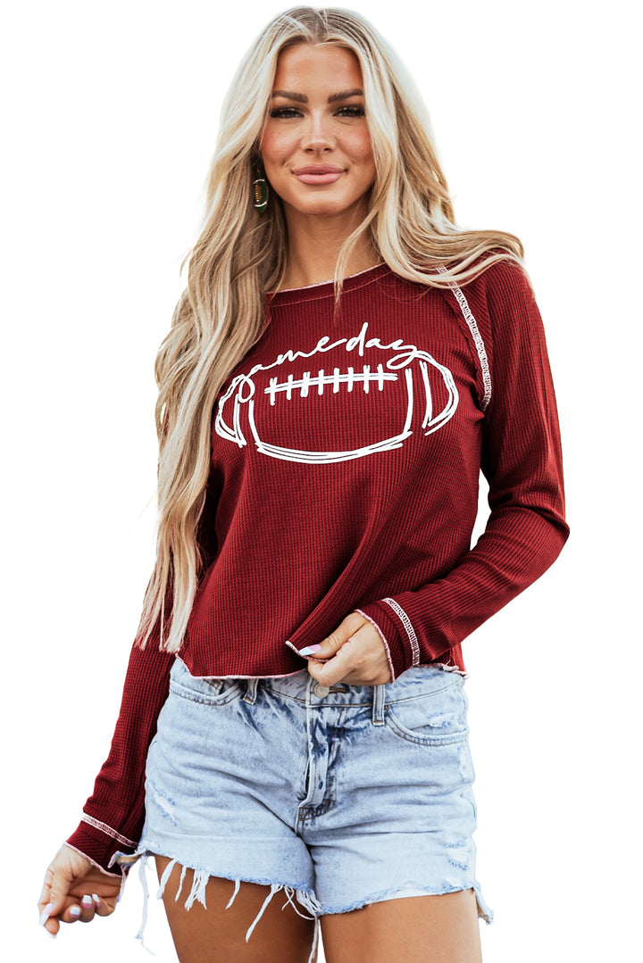 Red Game Day Football Graphic Thermal Knit Top