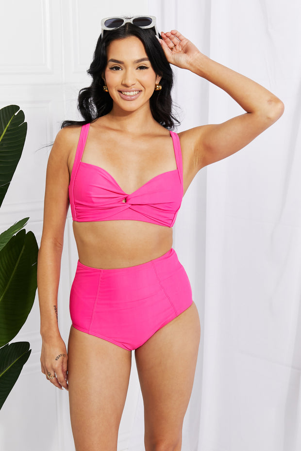 Marina West Swim Take A Dip Twist High-Rise Bikini in Pink - Hot Pink / S