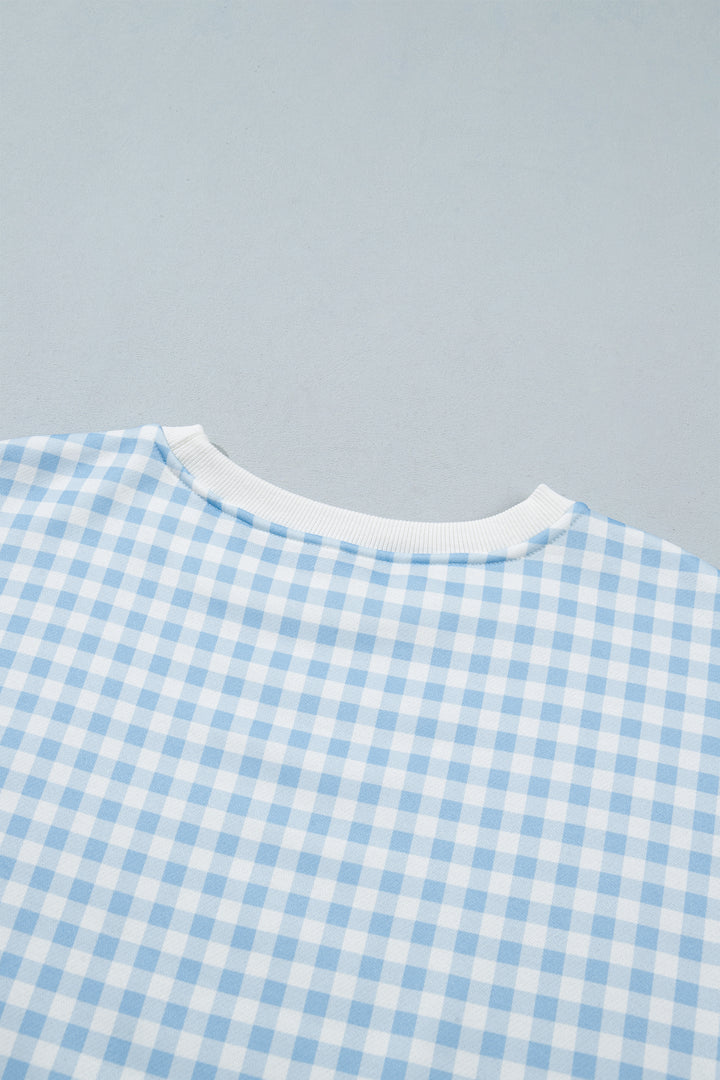 Plaid Baggy Pullover Drawstring Casual Shorts 2pcs Outfit
