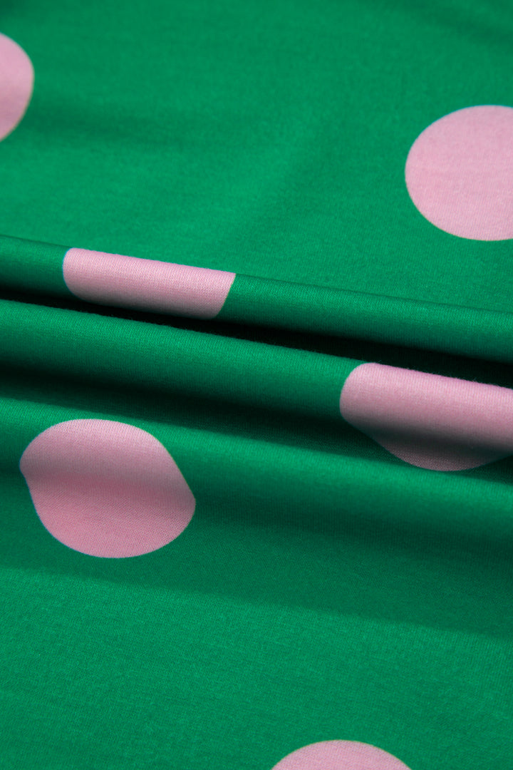 Polka Dot Print V Neck Tee Short Set