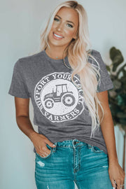 Gray SUPPORT YOUR LOCAL FARMERS Graphic Tee - Gray / 2XL / 95%Polyester+5%Spandex